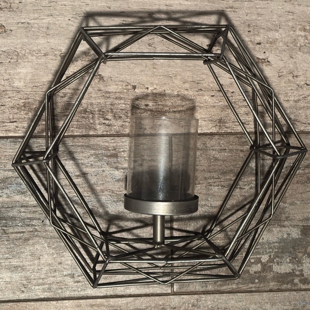 Geometric Silver Candle Holder